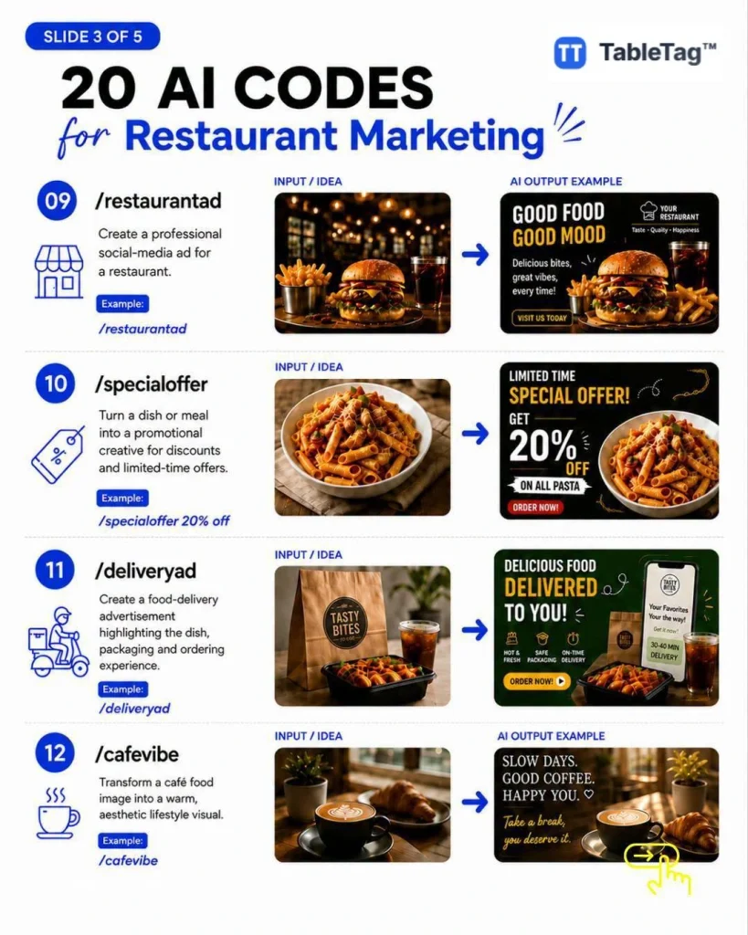 Creative AI food photography concepts 15 to 20
